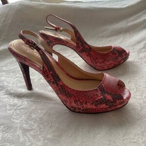 Cole Haan NikeAir Embossed Pink Snakeskin Peep Toe Slingback Pumps, Size 7.5